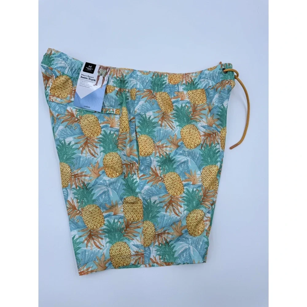 NWT Member's Mark Men's Resort Swim Trunks Pineapple Print Size Large UPF 50